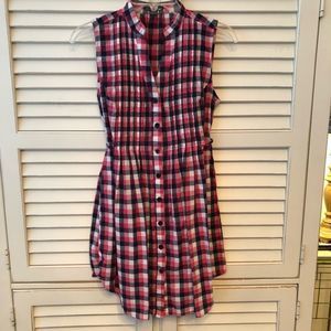 Mini Check Tunic Button Up Navy Pink White Sz. Med. Poetry Clothing